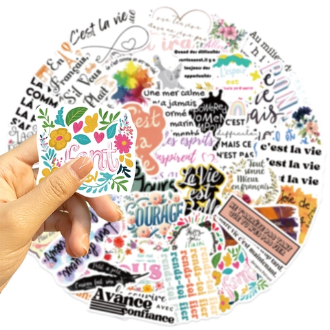 French Inspirational Quotes Stickers Waterproof PVC Decals For Suitcase Guitar Laptop DIY Scrapbooking Decorative Sticker Pack
