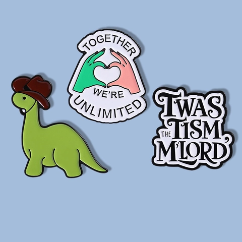 Cartoon Dinosaur Enamel Pin Together We Are Unlimited Heart Letters Zinc Alloy Brooch Cute Animal Slogan Jewelry For Backpack Jacket Unisex Jewelry Gift