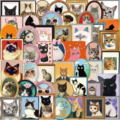 Vintage Cartoon Cat Graffiti Stickers Waterproof PVC Decals For Laptop Suitcase Ipad Phone Case DIY Decoration