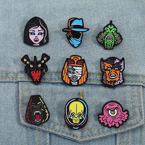 Broche de Esmalte de Personaje de Monstruo de Película de Terror de Dibujos Animados Broche de Aleación Creativo Pintado Insignia Joyería Para Accesorios de Mochila de Ropa