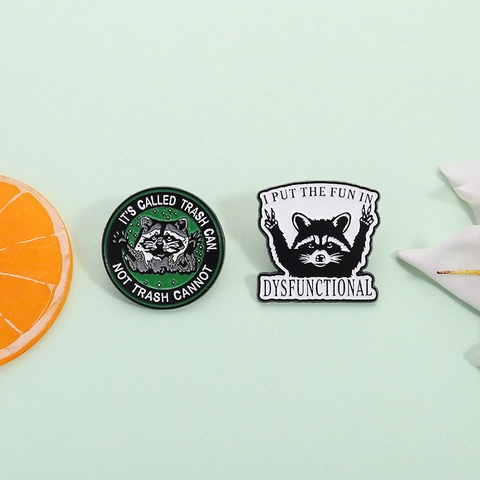 Funny Creative Cartoon Raccoon Alloy Enamel Brooch Pin Humorous Quote Round Badge For Backpack Clothing Accessory Unisex Jewelry