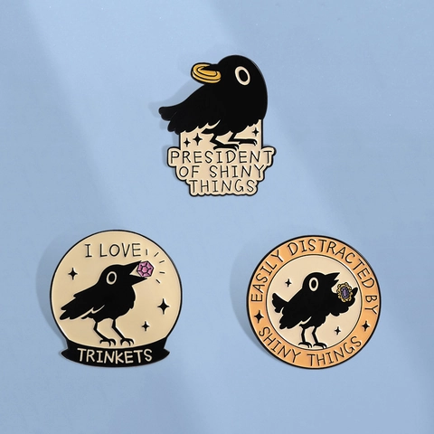 Pin de Esmalte de Cuervo Divertido Broche de Cuervo Creativo Con Cita Aleación de Zinc Insignia de Animal President Of Shiny Things Joyería Regalo