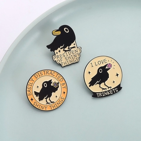 Cartoon Crow Enamel Brooch Pin Geometric Round Letter Quote Alloy Badge For Women Men Denim Jacket Backpack Jewelry Gift