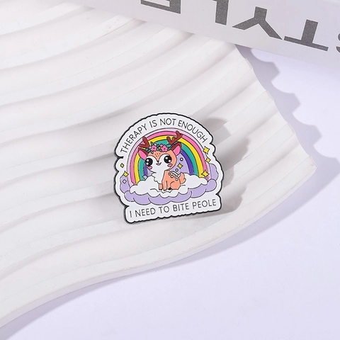 Broche en Émail Cerf Sika Arc-en-Ciel Dessin Animé Therapy Is Not Enough Badge en Alliage pour Vêtements Sac à Dos Accessoires