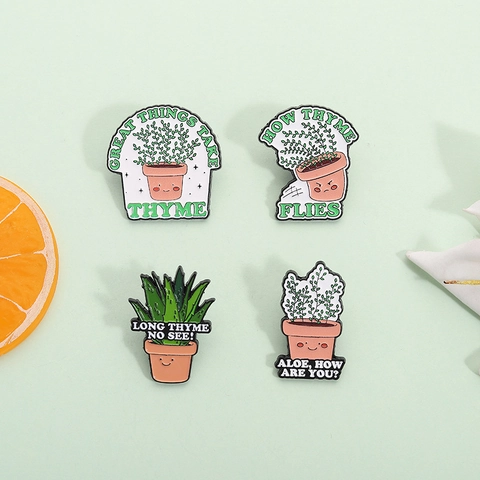 Spilla in Smalto a Forma di Pianta in Vaso in Lega Simpatico Cactus Succulente Distintivo Con Divertenti Giochi di Parole