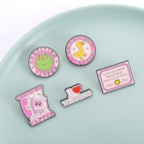 Certified Yapper Cartoon Enamel Pin Brooch Funny Zinc Alloy Badge For Clothing Bag Decoration Animal Frog Duck Heart Design