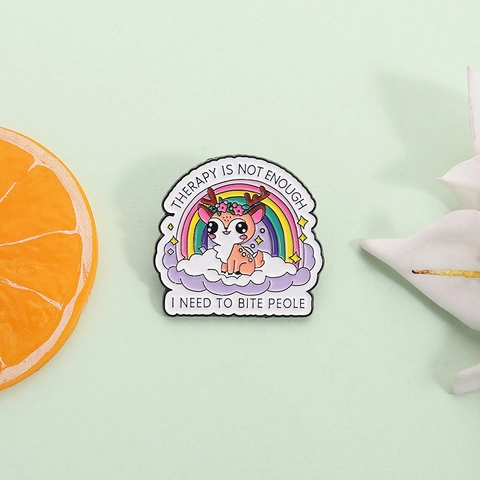 Cartoon Rainbow Deer Enamel Brooch Funny Therapy Quote Alloy Lapel Pin Badge Jewelry Gift For Unisex Clothing Accessory