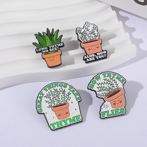 Spilla in Smalto a Forma di Pianta in Vaso in Lega Simpatico Cactus Succulente Distintivo Con Divertenti Giochi di Parole