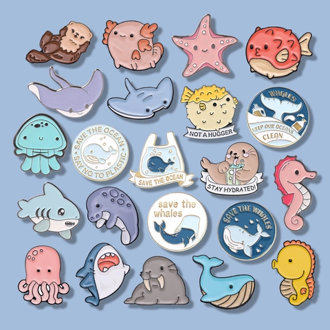 Insignia de Pin de Esmalte de Animales Marinos de Dibujos Animados Linda Broche de Aleación de Zinc para Mochila Ropa Salvar a la Ballena Joyería de Protección Ambiental