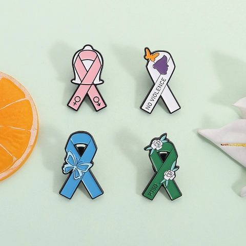 Bewusstseins-Schleife Emaille Brosche Pins Für Damen Herren Zinklegierung Lackiert Charity Revers Pin PTSD No Violence Schmuck