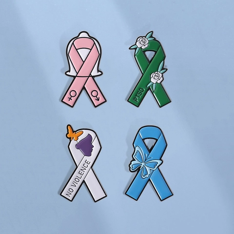 Creative Enamel Brooch Pin Awareness Ribbon Design With Butterfly Flower Gender Symbol For Clothes Bag Fashion Jewelry Gift