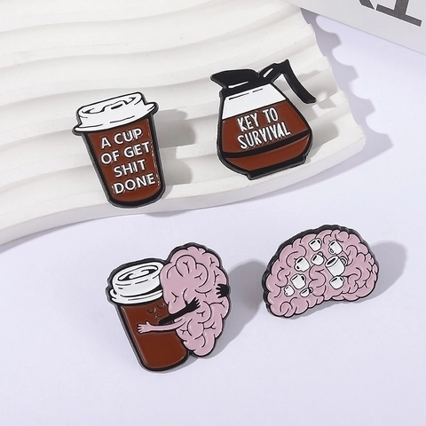 Insignia Creativa de Broche de Esmalte de Cerebro y Café Divertida Salud Mental para Ropa Mochilas Regalo Unisex Accesorio de Moda