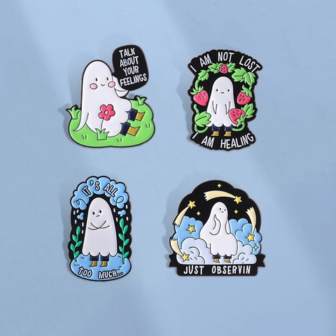 Lustige Emotionale Geist Emaille Anstecknadel Brosche Cartoon Heilung Zitate Abzeichen Reversnadel Für Halloween Party Kleidung Zubehör Schmuck