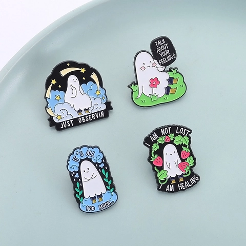 Lustige Emotionale Geist Emaille Anstecknadel Brosche Cartoon Heilung Zitate Abzeichen Reversnadel Für Halloween Party Kleidung Zubehör Schmuck