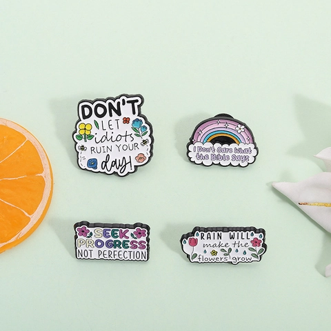 Enamel Quote Brooches Flower Rainbow Bee Alloy Pins Inspirational Quotes Badge Jewelry For Clothing Backpacks Women Men