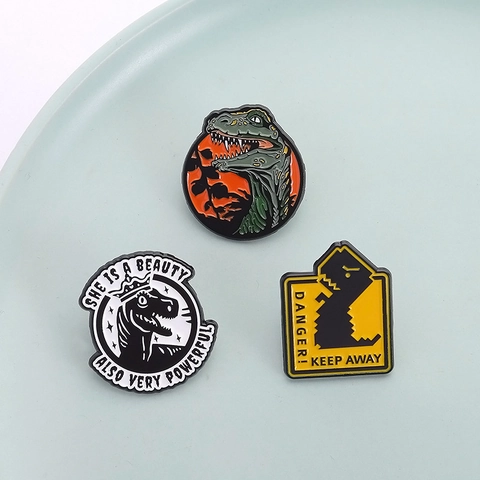 Retro Cartoon Dinosauriër Emaille Pin Creatieve Metalen Badge Letter Broche Voor Kleding Rugzak Accessoires Unisex Sieraden Cadeau