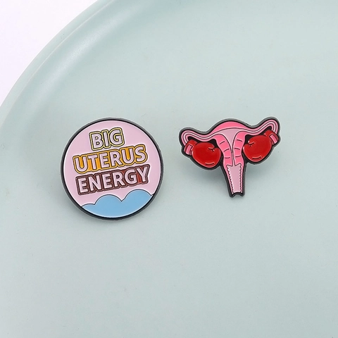 Feminist Power Enamel Brooch Pin Zinc Alloy Uterus Boxing Gloves Big Uterus Energy Slogan Creative Clothing Accessories For Women