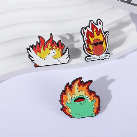 Funny Cartoon Flame Animal Metal Brooch Zinc Alloy Enamel Pin Frog Goose Spicy Potato Badge For Clothes Backpack Decor Gift
