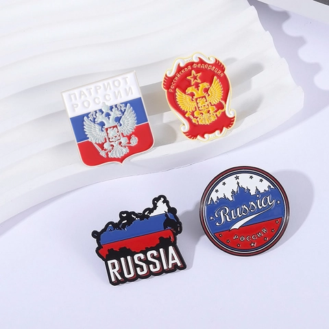 Vintage Zinklegierung Russisches Staatswappen Emaille Anstecknadel Set Doppeladler Russland Karte Reversnadel Für Kleidung