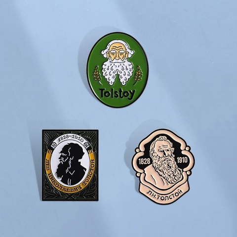 Leo Tolstoy Literary Portrait Zinc Alloy Enamel Pin Brooch Retro Character Badge For Author Fans Clothing Bag Decoration Jewelry Gift