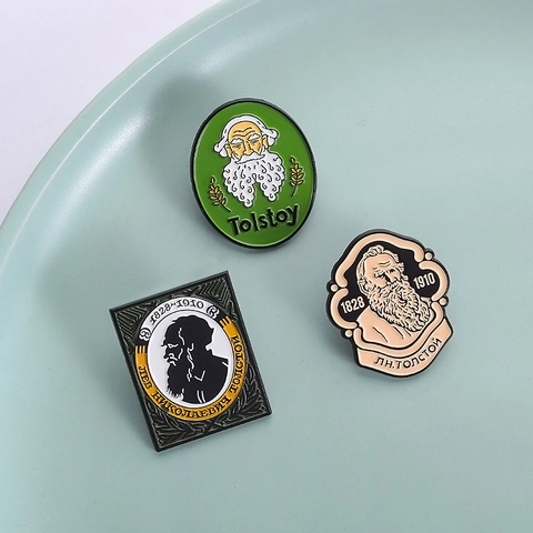 Vintage Leo Tolstoy Portrait Brooch Alloy Enamel Pin Famous Writer Russian Literature Badge For Clothing Backpack Jewelry Gift