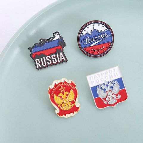 Russia Map Double Headed Eagle Enamel Brooch Pin Zinc Alloy Badge Patriotic Jewelry For Men Women Bag Accessories