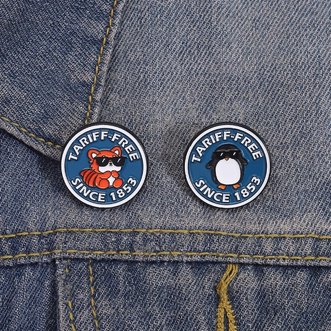 Creative Cartoon Round Enamel Pin Zinc Alloy Penguin Fox Sunglasses Drip Oil Lapel Badge For Clothing Backpack Fashion Jewelry