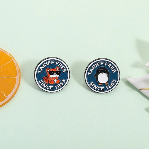 Creative Cartoon Round Enamel Pin Zinc Alloy Penguin Fox Sunglasses Drip Oil Lapel Badge For Clothing Backpack Fashion Jewelry