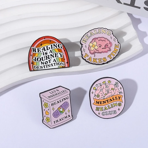 Mental Health Awareness Enamel Pin Healing Takes Time Brain Rainbow Badge Normalize Healing Trauma Brooch For Clothing Bags