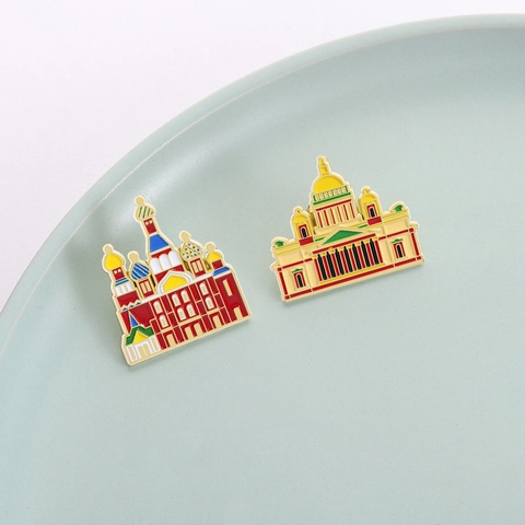 Vintage Russische St Petersburg Kathedraal Emaille Broche Zinklegering Architectonisch Monument Reversspeld Voor Unisex Sieraden Cadeau