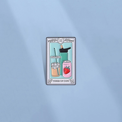 Creative Tarot Three Of Cups Enamel Pin Modern Drink Bottle Zinc Alloy Brooch Cartoon Iced Coffee Soda Badge For Clothing
