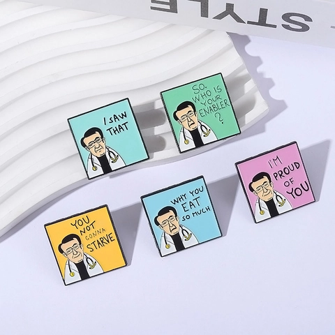 Lustige Arzt Zitat Emaille Pin Dr Nowzaradan Cartoon Figur Quadratisch Zinklegierung Brosche Abzeichen Für Kleidung Rucksack Dekoration