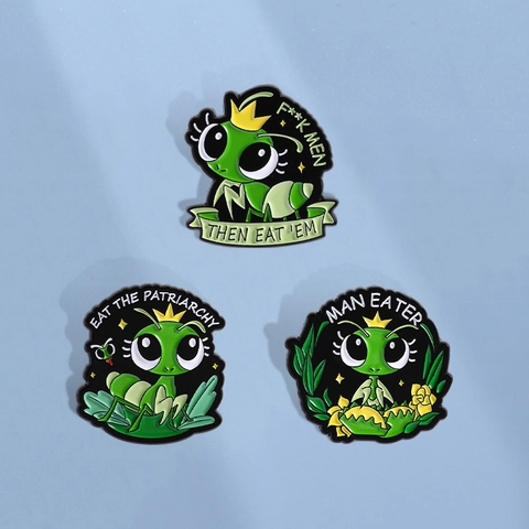 Cartoon Mantis Enamel Pin Feminist Zinc Alloy Brooch Eat The Patriarchy Man Eater Crown Insect Badge For Bag Clothes