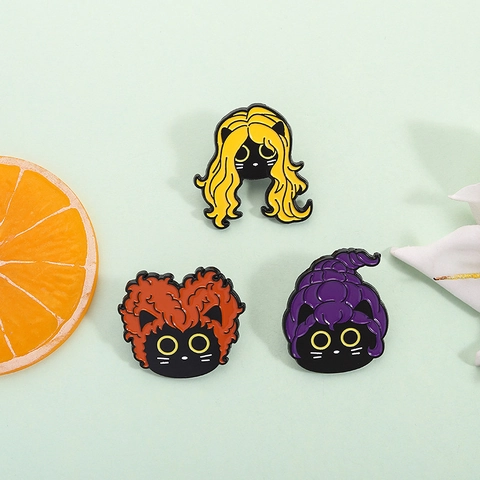 Divertido Pin de Esmalte de Gato Negro Inspirado en Películas Aleación de Zinc Pintura al Horno Broche de Gato para Joyería de Halloween