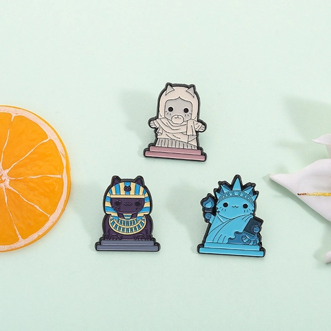Creative Cartoon Cat Enamel Brooch World Landmarks Statue Of Liberty Pharaoh Mummy Enamel Pin For Clothing Bag Decoration Zinc Alloy Pin Jewelry