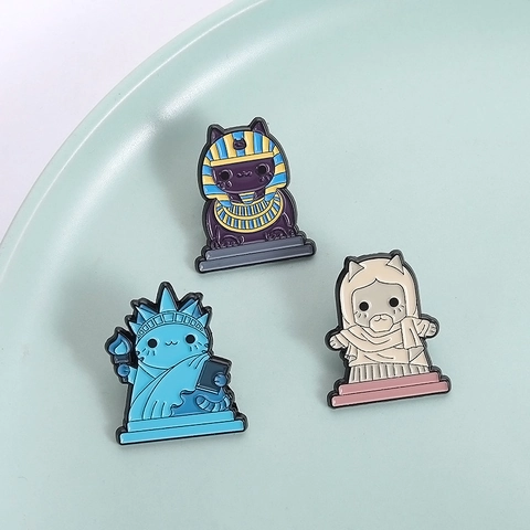 Creative Cartoon Cat Enamel Brooch World Landmarks Statue Of Liberty Pharaoh Mummy Enamel Pin For Clothing Bag Decoration Zinc Alloy Pin Jewelry