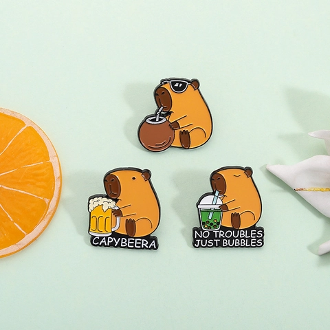 Cute Capybara Enamel Pin Zinc Alloy Cartoon Animal Brooch Badge For Bag Clothes Decoration Jewelry Gift For Unisex Kids