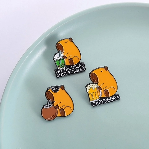 Cute Capybara Enamel Pin Zinc Alloy Cartoon Animal Brooch Badge For Bag Clothes Decoration Jewelry Gift For Unisex Kids