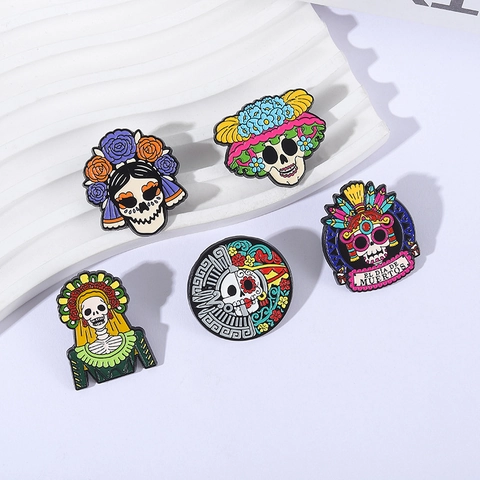 Mexicain Jour des Morts Tête de Mort Broche Coloré Floral Squelette Badge Mode Bijoux Accessoires pour Festival Fête