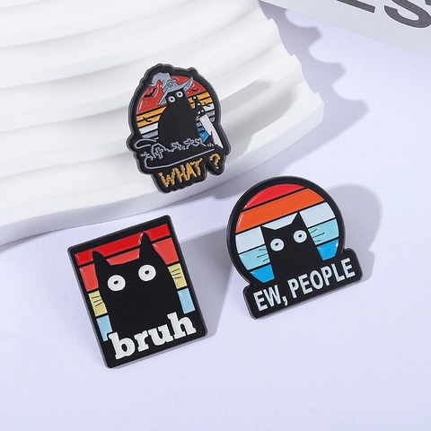 Lustige Schwarze Katze Emaille Pin Meme Slogan Brosche Set Halloween Zauberhut Katze Abzeichen Zubehör Für Rucksack Kleidung