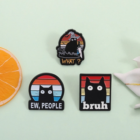 Lustige Schwarze Katze Emaille Pin Meme Slogan Brosche Set Halloween Zauberhut Katze Abzeichen Zubehör Für Rucksack Kleidung