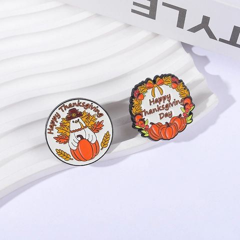 Juego de Broches de Aleación de Esmalte de Acción de Gracias Pavo Calabaza Corona de Otoño Pines Regalo Creativo Joyería