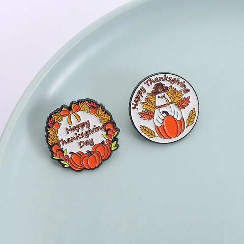 Erntedankfest Thema Legierung Brosche Süße Kürbis Truthahn Kranz Abzeichen Emaille Pin Für Kleidung Tasche Dekorative Accessoire Schmuck