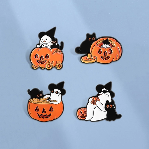 Halloween Enamel Pin Zinc Alloy Ghost Pumpkin Black Cat Cartoon Brooch Fashion Jewelry Clothes Backpack Badge Accessories