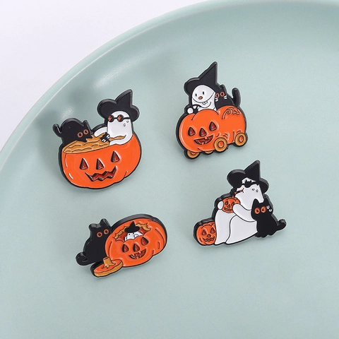 Halloween Enamel Pin Zinc Alloy Ghost Pumpkin Black Cat Cartoon Brooch Fashion Jewelry Clothes Backpack Badge Accessories