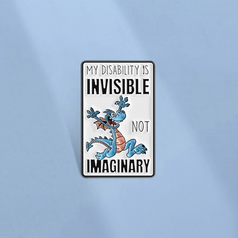 Broche en Émail de Sensibilisation au Handicap Invisible Dragon Bleu de Dessin Animé Badge Rectangulaire en Alliage pour Sac à Dos