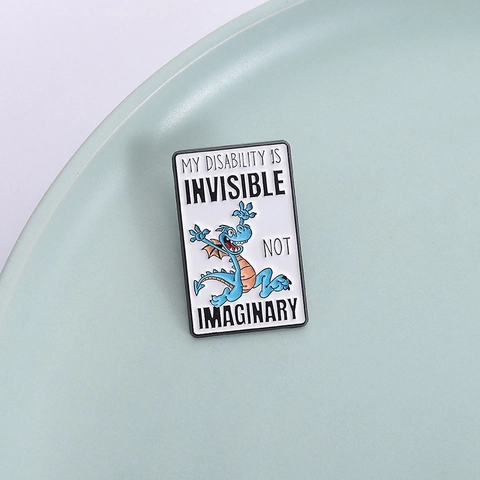 Broche en Émail de Sensibilisation au Handicap Invisible Dragon Bleu de Dessin Animé Badge Rectangulaire en Alliage pour Sac à Dos