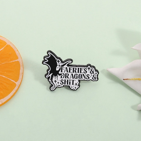 Funny Dragon And Letter Pattern Enamel Brooch Faeries Dragons Shit Creative Alloy Badge Pin For Backpack Clothes Accessory Gift