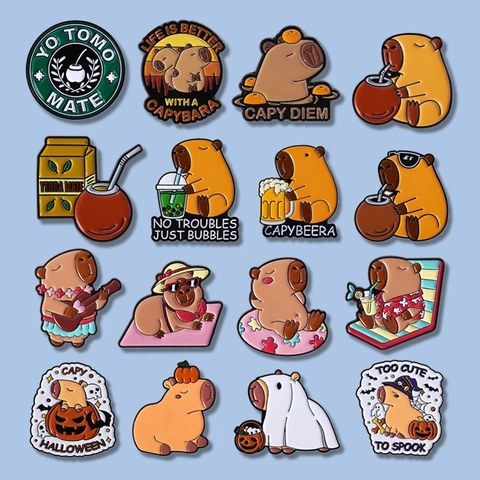 Grappige Capibara Emaille Pin Zinklegering Schattige Dieren Broche Voor Rugzak Halloween Pompoen Ontwerp Cadeau Sieraden