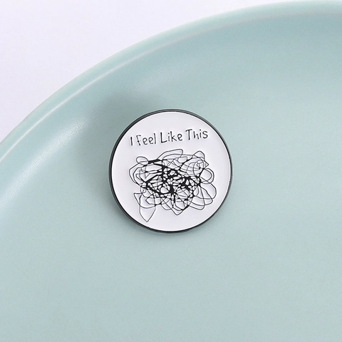 Creative Abstract Line Enamel Pin I Feel Like This Mood Lettering Round Brooch For Clothes Backpack Unisex Minimalist Jewelry
